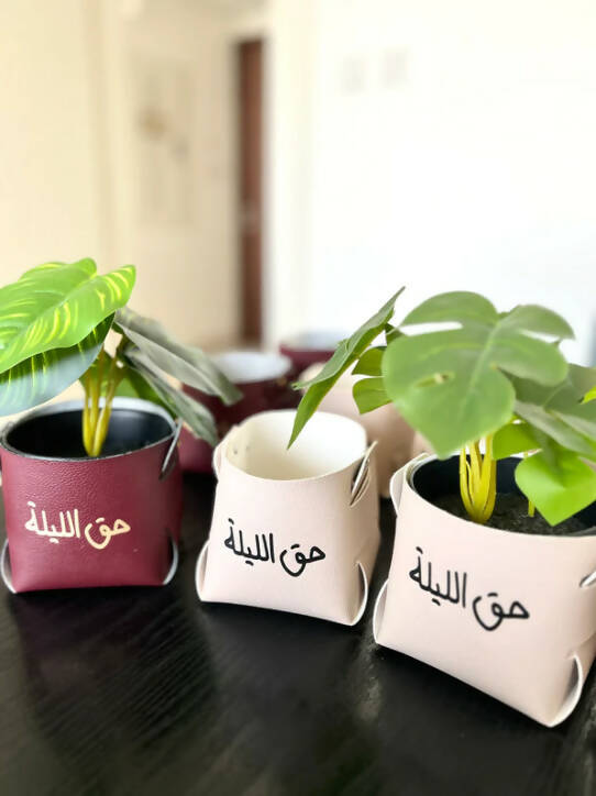 Personalized Message Leather Plant Pot