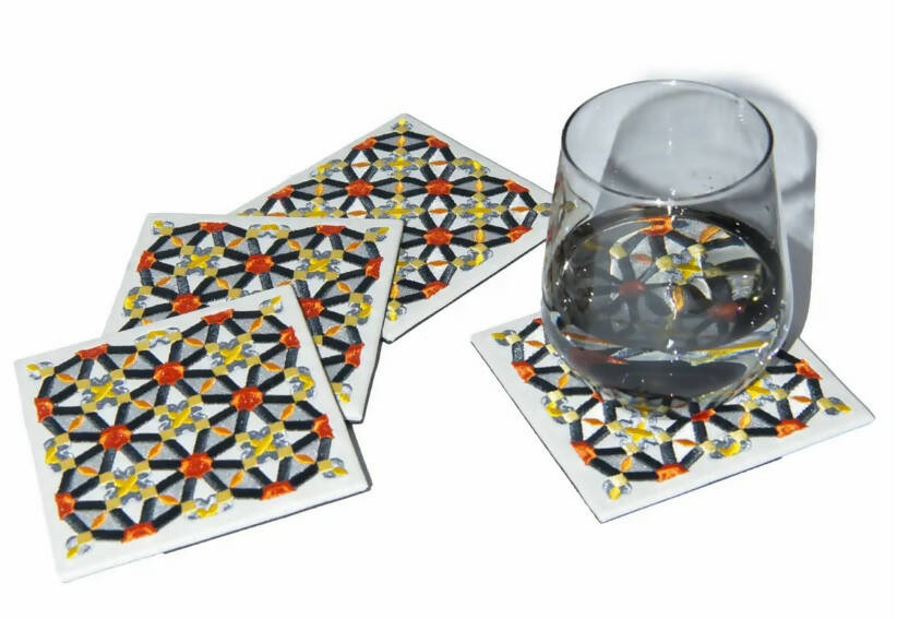 Orange Oriental Coasters – Set Of 4