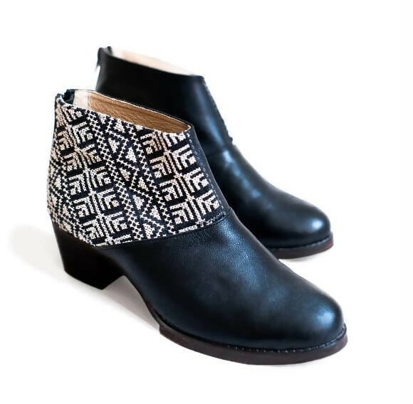 Tatreez Ankle Boot - Black and Ecru