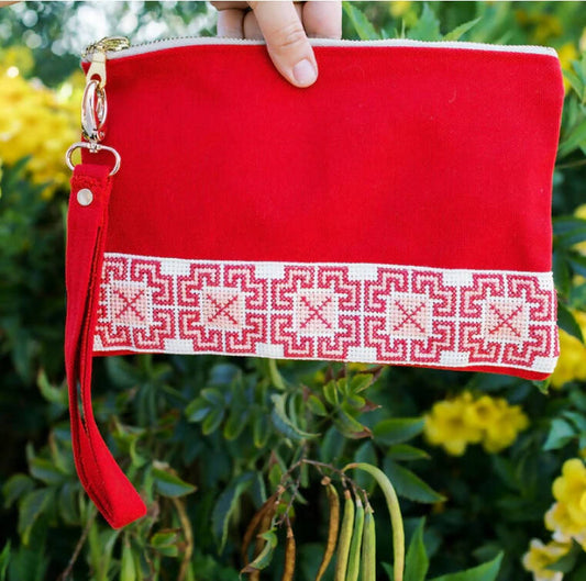 Red Tatreez Pouch