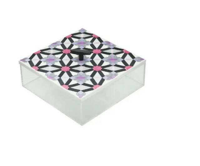 Pink Oriental Acrylic Box With Black Handle