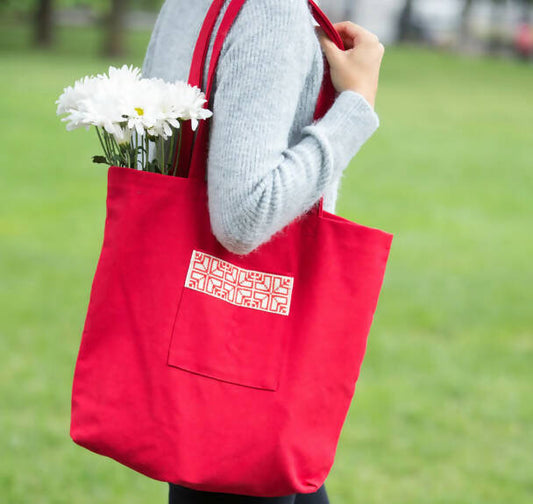 Fabric Market Tote - Red