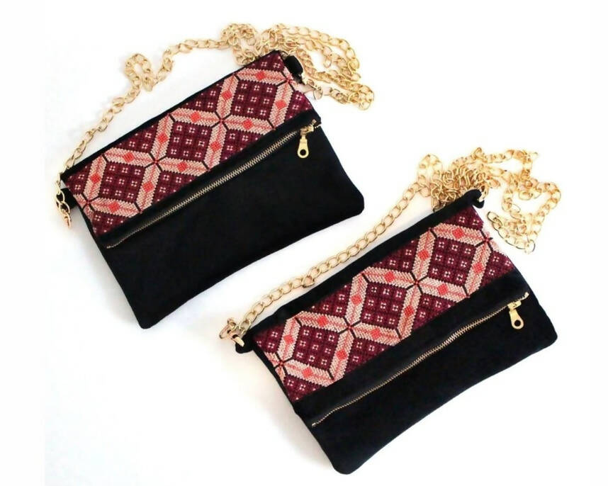 Velvet Tatreez Crossbody in Berry