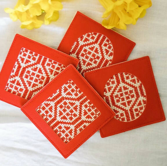 Tatreez Coasters- Palestinian Red