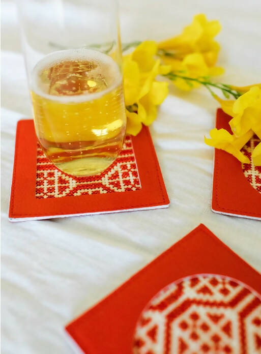 Tatreez Coasters- Palestinian Red