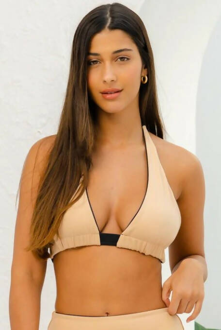 Blake Reversible Sustainable Bikini Top: Black & Sand