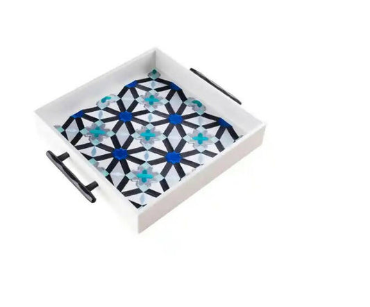 Blue Oriental Tray With Black Handles