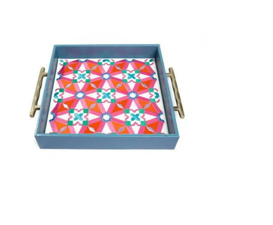 Pink & Blue Oriental Tray With Handles