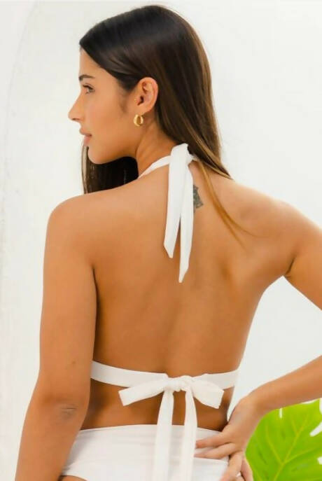 Blake Reversible Sustainable Bikini Top: White & Pink