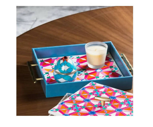 Pink & Blue Oriental Tray With Handles