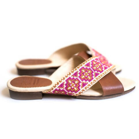 Tatreez Cross Sandal - Berry