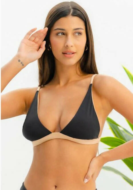 Hana Reversible Sustainable Bikini Top: Black & Sand