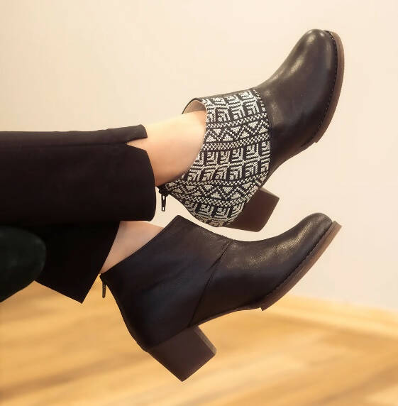 Tatreez Ankle Boot - Black and Ecru