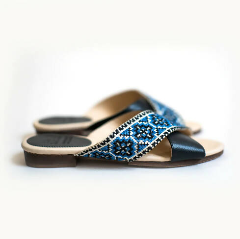 Tatreez Cross Sandal - Sapphire Blue