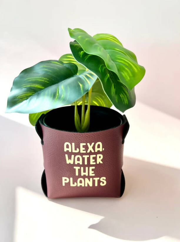 Personalized Message Leather Plant Pot