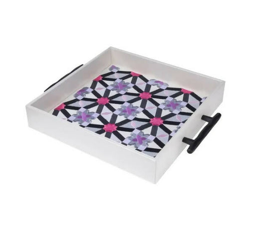 Pink Oriental Tray With Black Handles