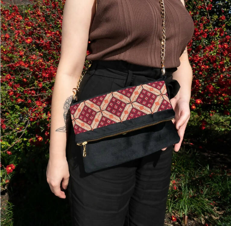 Velvet Tatreez Crossbody in Berry