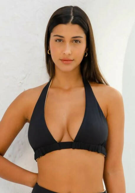 Blake Reversible Sustainable Bikini Top: Black & Sand