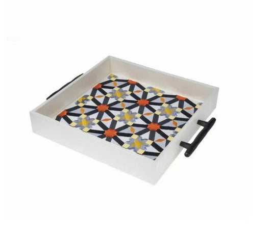 Orange Oriental Tray With Black Handles