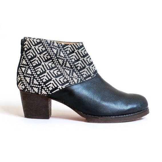 Tatreez Ankle Boot - Black and Ecru